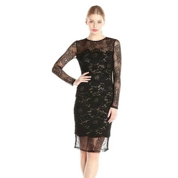 NWT Bailey 44 Black Lace Overlay Sheath Dress Size Medium NEW - Picture 1 of 7
